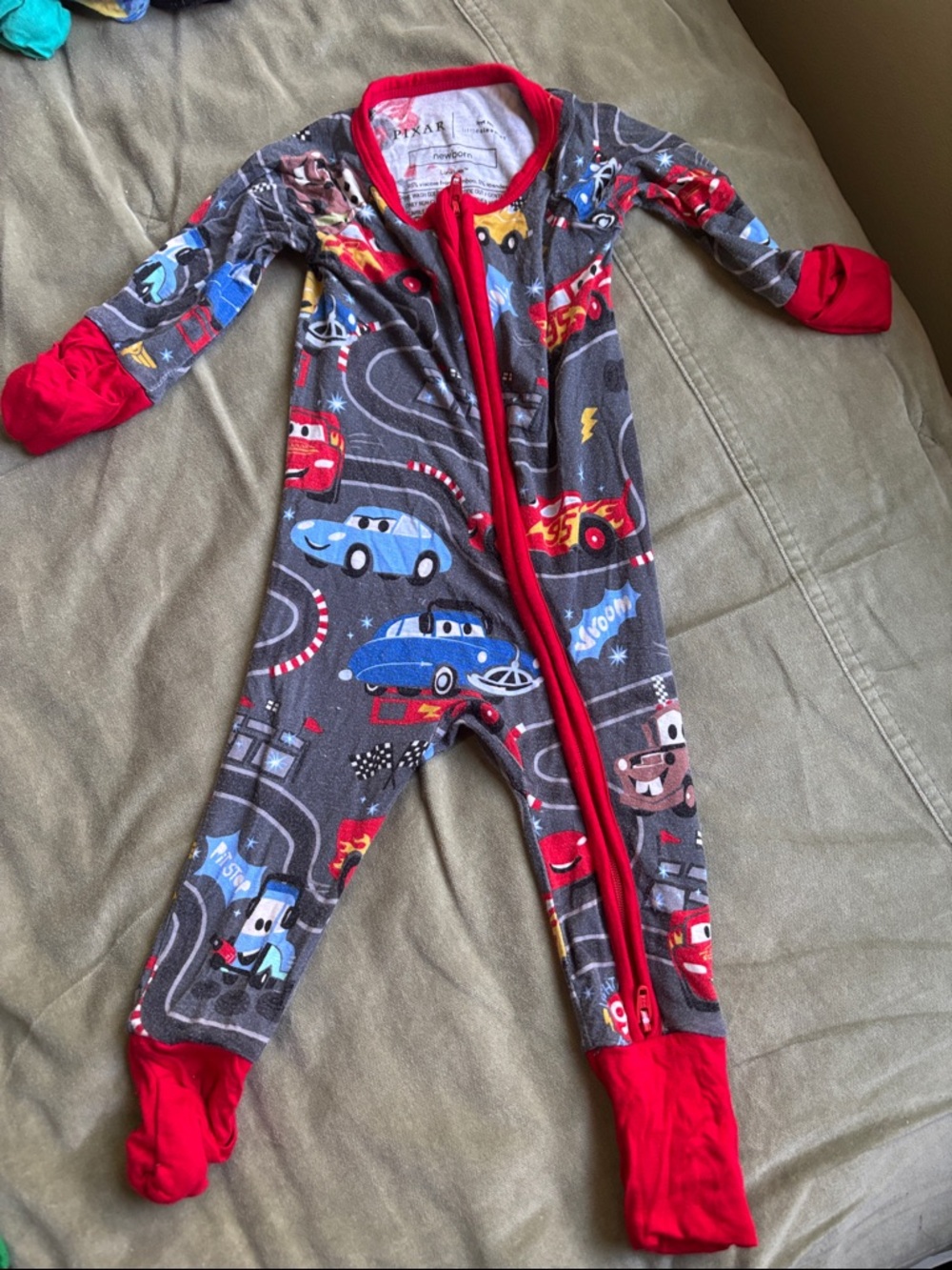Little Sleepies Gray and Red Cars Footed One-Piece Pajamas